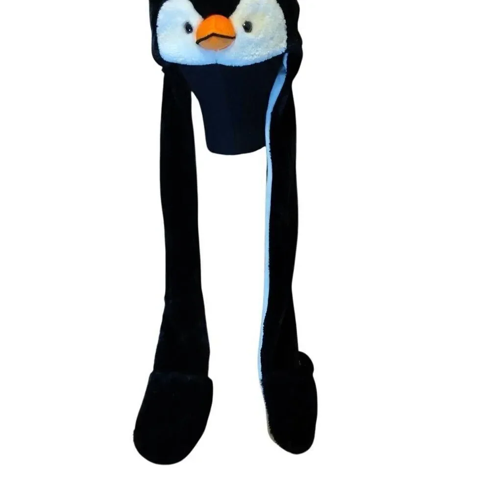 Fuzzy Warm Adult Penguin Hat with built in Scarf and Hand warmers